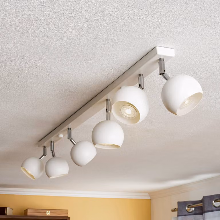 Faretto da soffitto Flame, bianco, 6 luci Flame SOLLUX LIGHTING, dimmerabile, Bianco / Opale, Soggiorno / Sala da pranzo, Metallo, Moderno