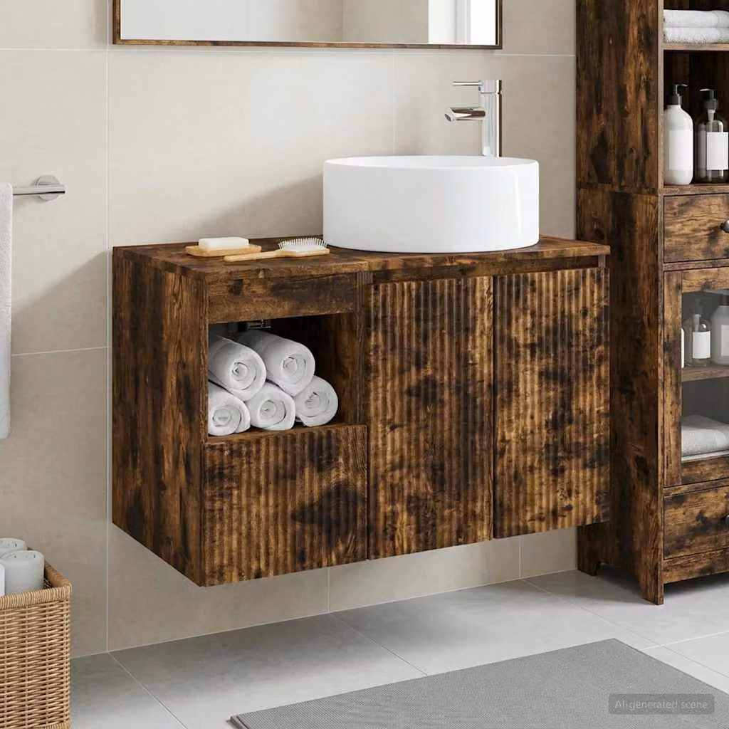 Set di mobili da bagno moderno vidaXL composto da mobile lavabo e pensile a parete in legno marrone opaco L/P/H: 80,0 x 44,5 x 49,5 cm e 76,7 x 37,7 x 44,5 cm