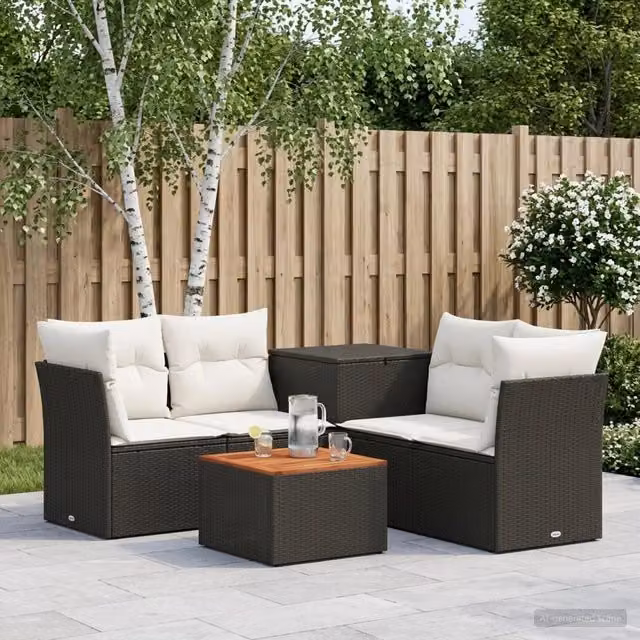 Set di divani 6 pz Nero e Bianco Crema 55 x 55 x 37 cm 3447341