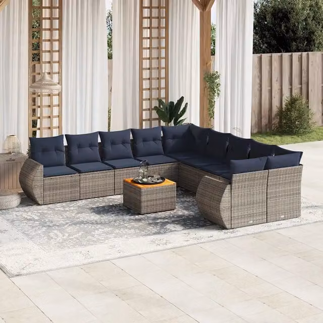 Set Divani da Giardino 11 pz con Cuscini Grigio in Polyrattan 3225200
