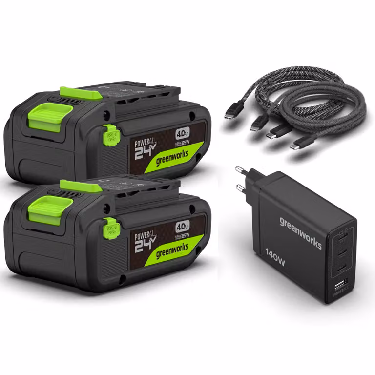 Greenworks POWERALL 24V Starter Kit 2x Batterie USB-C 4Ah + Caricatore 140W