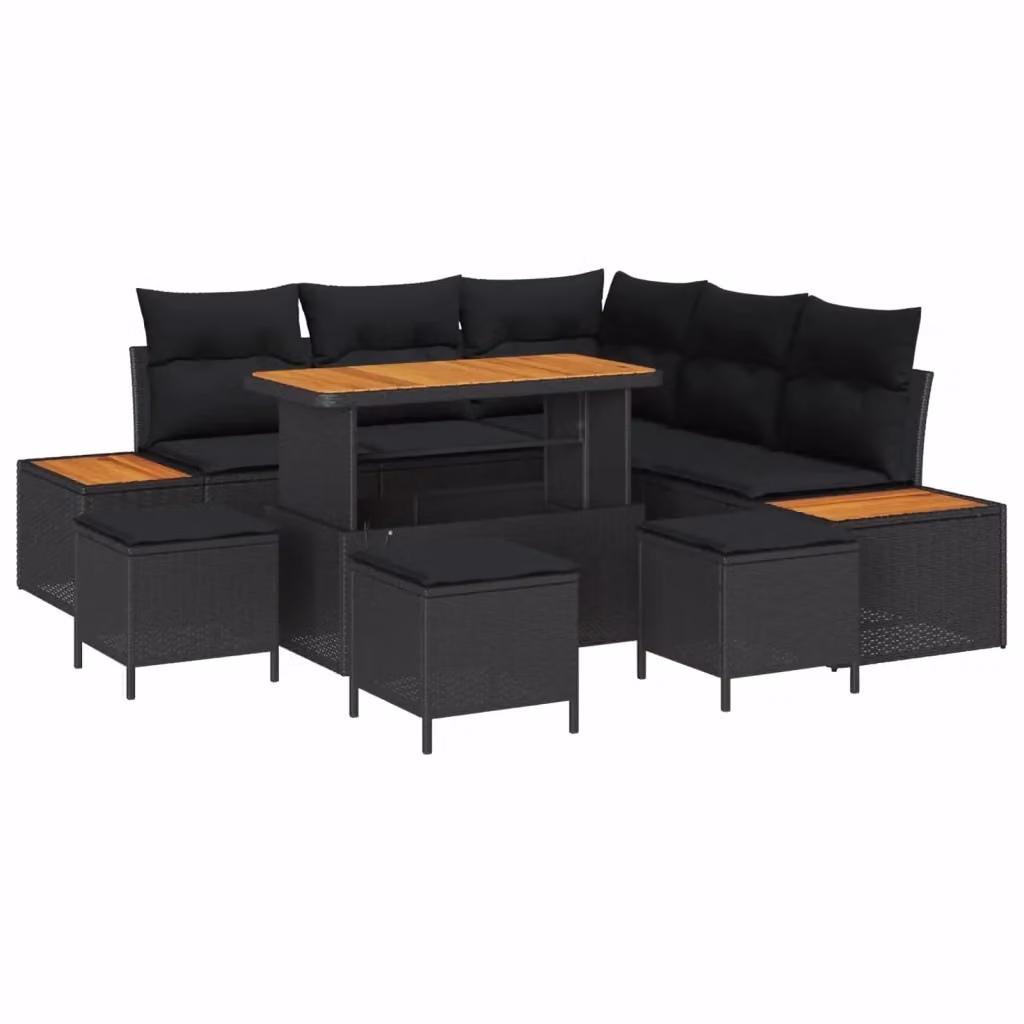 Set Divano da Giardino vidaXL 9 Pezzi a Forma di L con Cuscini Nero – 2