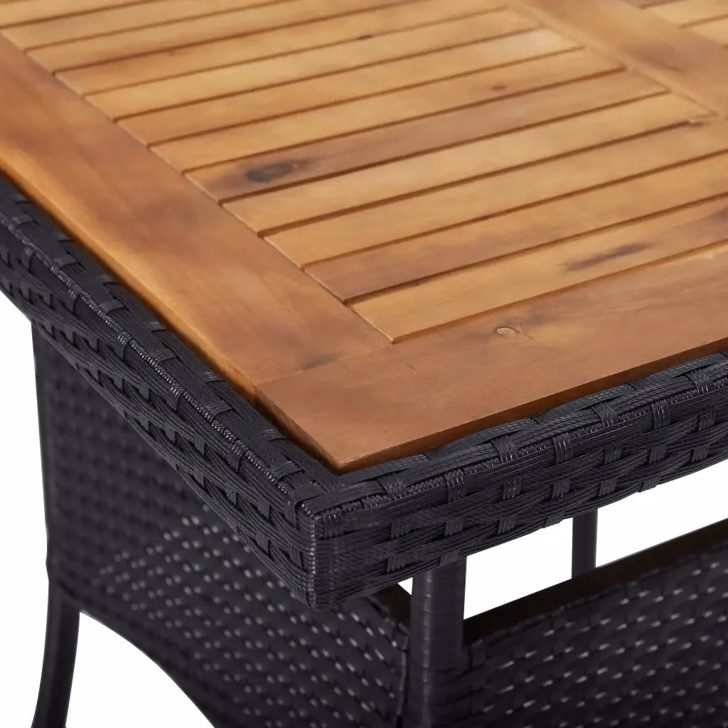 Tavolo da Pranzo Esterno Quadrato vidaXL in Polyrattan Nero e Legno di Acacia Oliato – 2