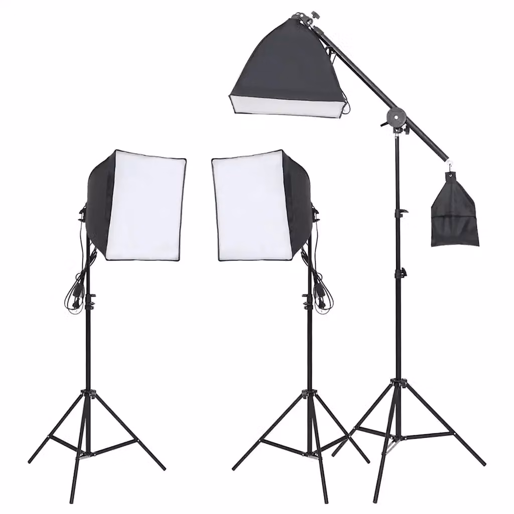 Kit per Studio Fotografico Professionale vidaXL con Luci LED Regolabili, Fondali in Tessuto e Treppiedi in Alluminio, Colore Nero – 2