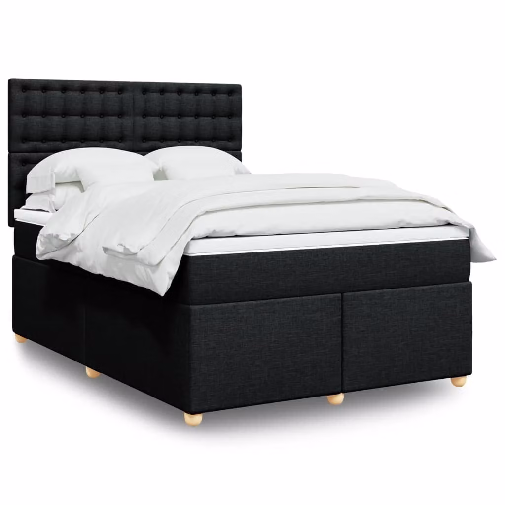 vidaXL Giroletto a Molle con Materasso Nero in Tessuto L/P/H: 140 x 190 cm
