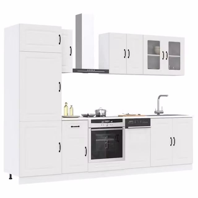 Set di mobili da cucina moderno vidaXL in legno e vetro bianco con ante in vetro, 8 pezzi