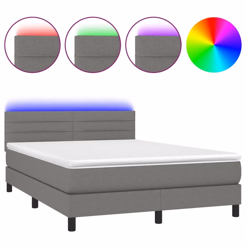 Letto Ibrido con Materasso e Illuminazione LED vidaXL in Tessuto Grigio e Bianco L: 140 cm, P: 190 cm – 2