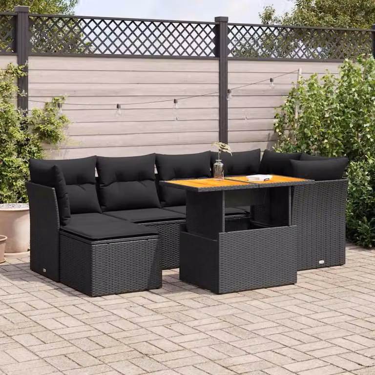 Maison Exclusive - Set da giardino 7 pezzi con cuscini in polyrattan nero