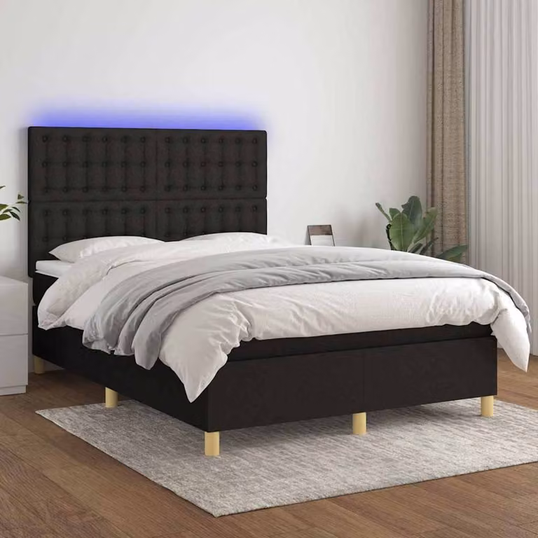 Letto Ibrido con Materasso e Illuminazione LED vidaXL in Tessuto Nero L: 140 cm, P: 190 cm