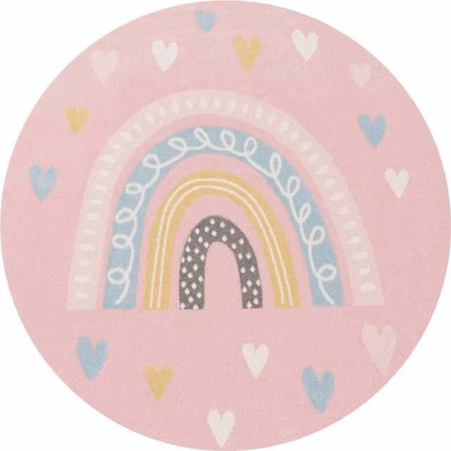Tappeto rotondo per bambini Ninique rosa con motivo wave, Diametro: 120 cm