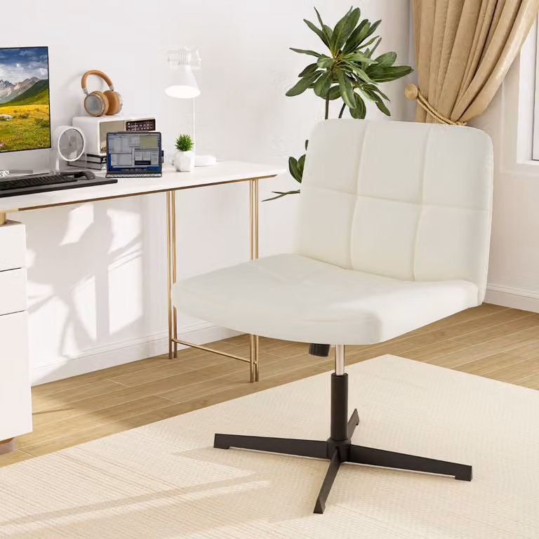 Sedia da ufficio girevole Costway in pelle PU beige con design moderno per home office