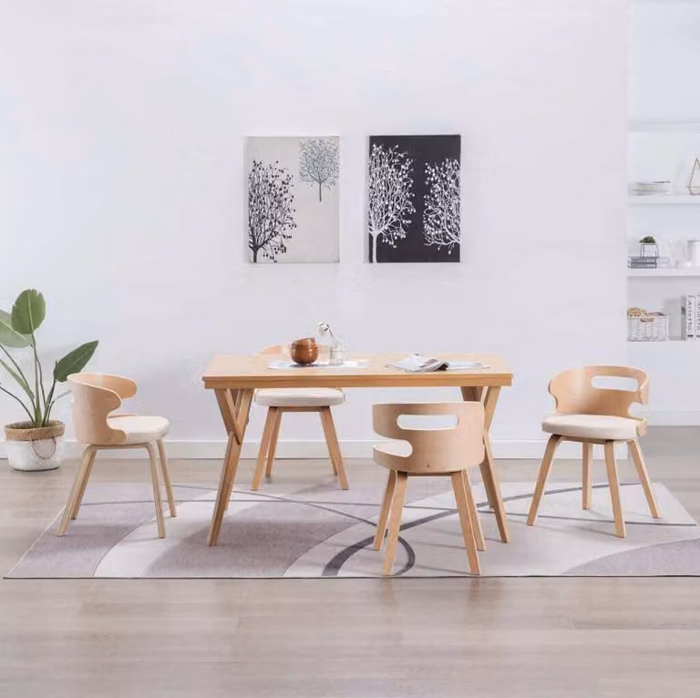 The Living Store Sedie da pranzo 4 pz. Legno curvo crema e Similcuoio