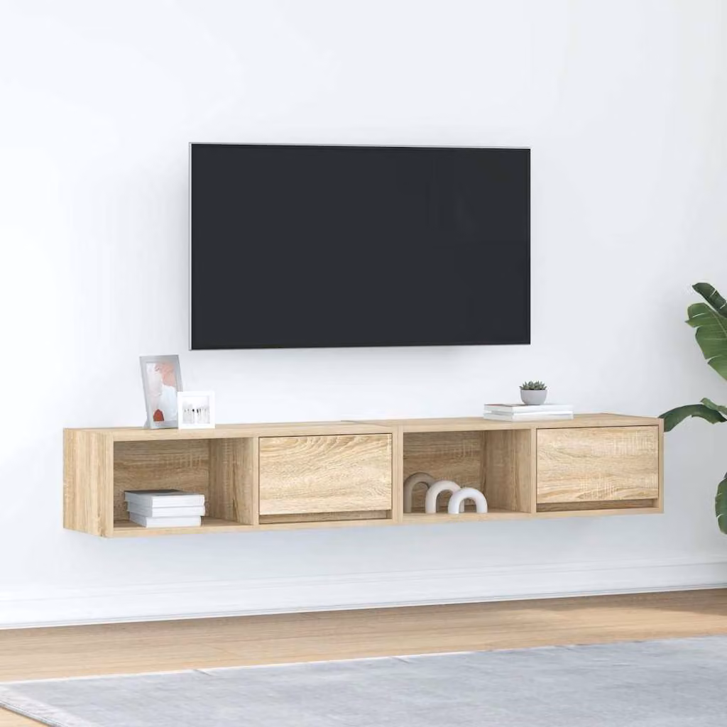 Set di 2 mobili TV vidaXL in legno multistrato color rovere sonoma, design moderno da parete, L 80 cm x P 31 cm x H 25,5 cm