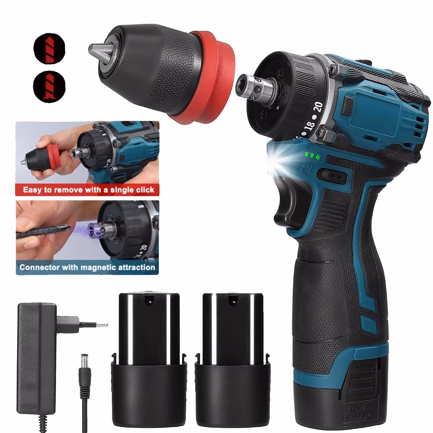 Avvitatore a batteria, motore brushless, elevata coppia, colore blu