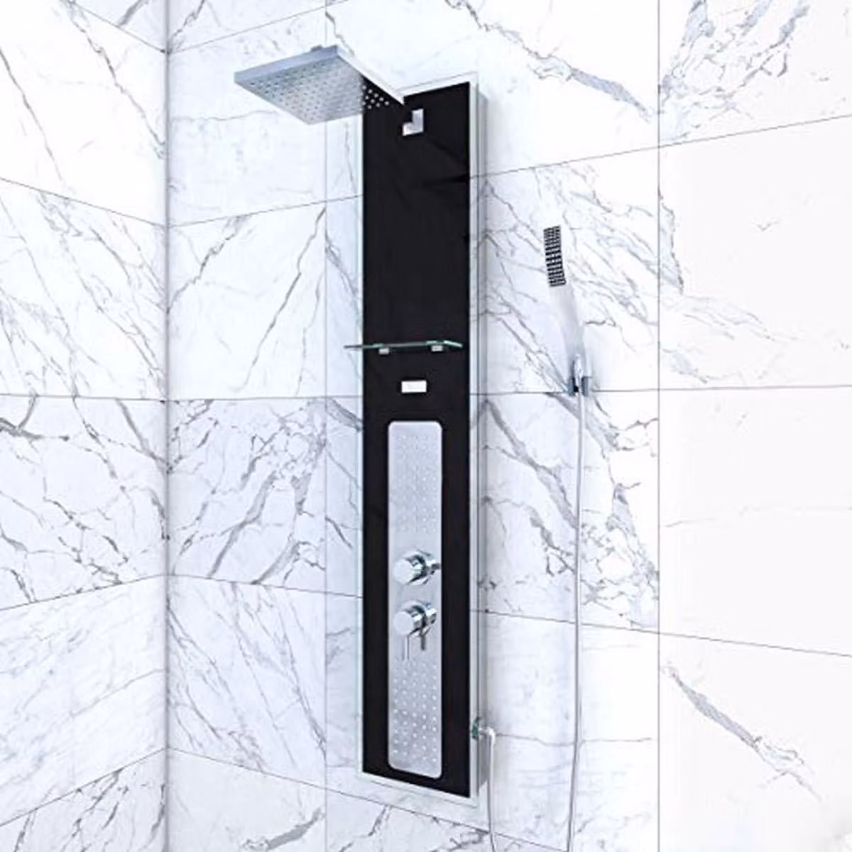 Pannello doccia Alpha, vetro verniciato di nero, 125 cm