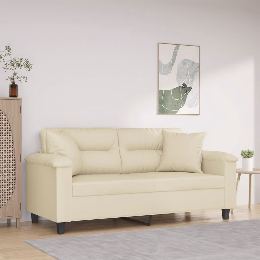 vidaXL Divano a 2 Posti Moderno in Similpelle Beige con Cuscini e Struttura in Metallo