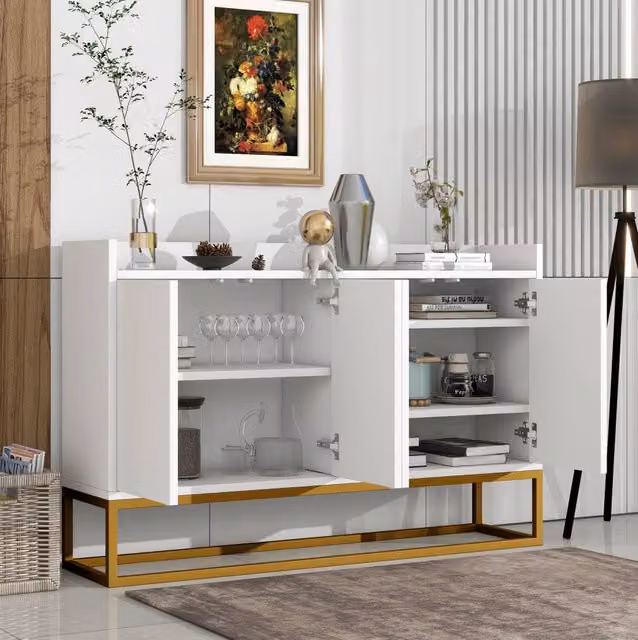 Sideboard 4 ante senza maniglie 120×30×80 cm bianco con ripiani regolabili