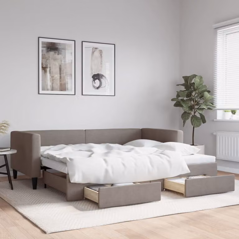 Maison Exclusive - Divano letto estraibile con cassetti, color taupe, 90x200 cm, rivestimento in tessuto