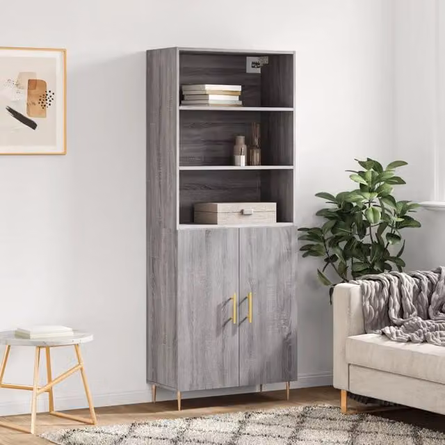 Credenza moderna vidaXL in legno e metallo, colore grigio, L: 69,5 cm, P: 34 cm, H: 180 cm – 1