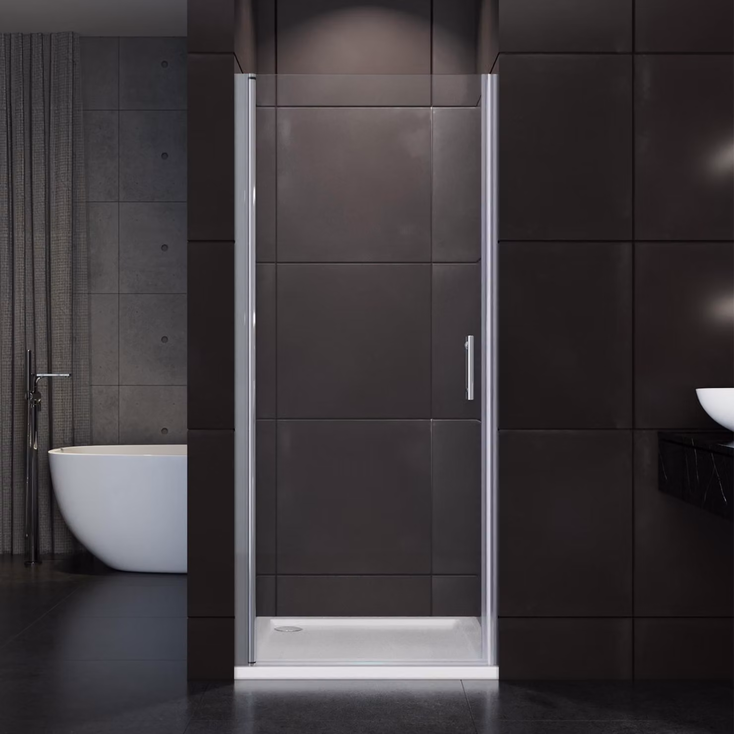 SONNI porta doccia girevole porta doccia 90x185 cm, vetro di sicurezza monoplanare con nano rivestimento, con range di regolazione, montabile a destra e a sinistra