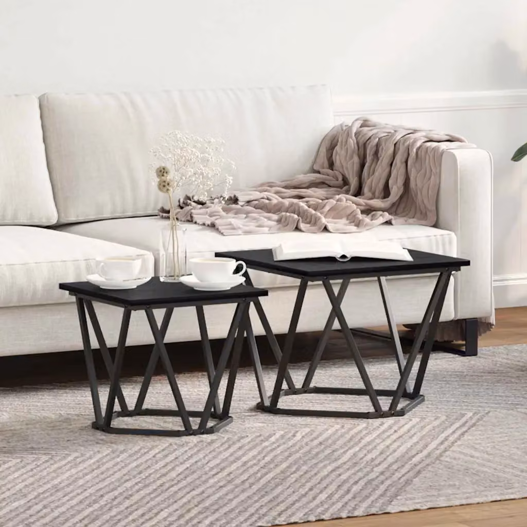 Set di 2 tavolini moderni vidaXL in rovere e nero L/P/H: 50 x 50 x 40 cm