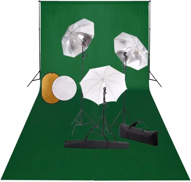 Kit professionale per studio fotografico con luci fondale e riflettore verde 02_0001468