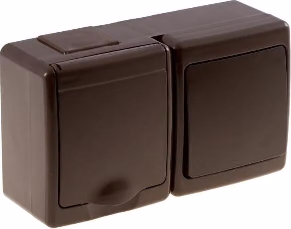 Presa Schuko combinata da esterno/interruttore luce IP44, colore marrone serie BETA