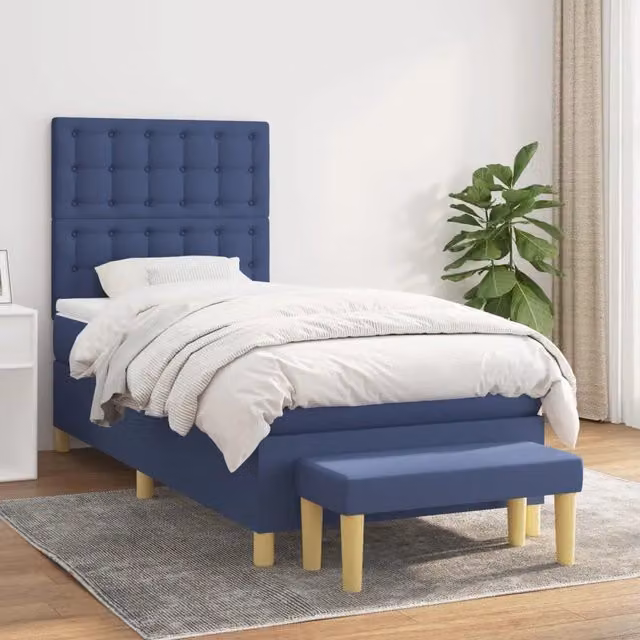 Letto Ibrido con Giroletto a Molle e Materasso vidaXL, Blu e Bianco, L/P/H: 100 x 200 x 45 cm