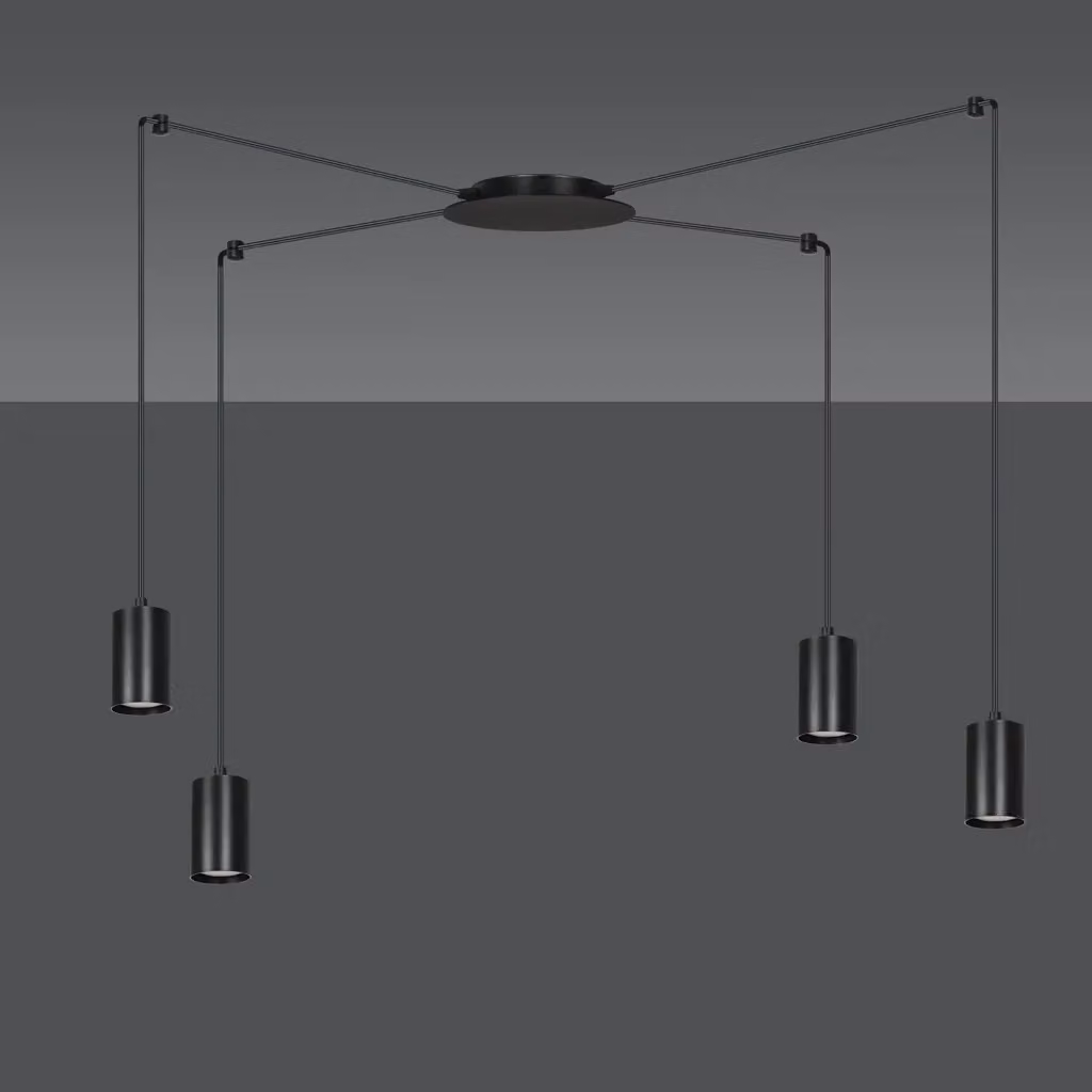 Lampada a sospensione moderna Takehaya Tracker in acciaio nero con 4 luci e altezza regolabile – 2