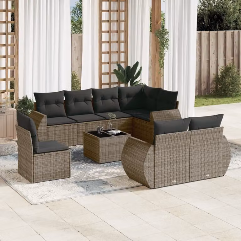 Maison Exclusive - Set Divano da Giardino 9 pz con Cuscini Grigio in Polyrattan