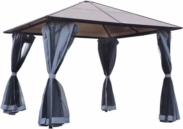 Gazebo esterno Minimal con tetto in policarbonato e tende con zanzariera grigio scuro L/P: 300 x 300 cm