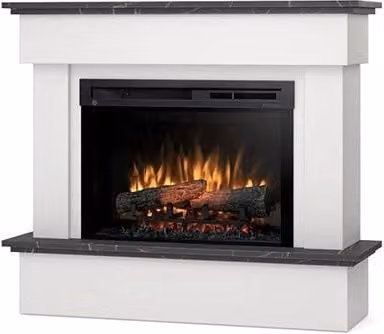 Camino Elettrico Riscaldante Autoportante con LED OUTINFIRE, Bianco Opaco e Marmo Nero, L 108 cm x P 93 cm x H 33,5 cm – 1