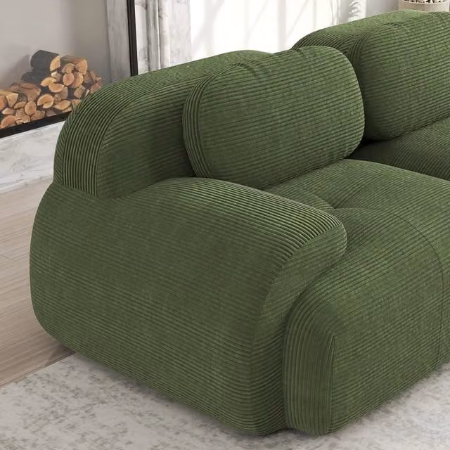 Divano angolare Hamlet RSF Zephmum in tessuto Cordstoff verde con seduta in velluto a coste – 1