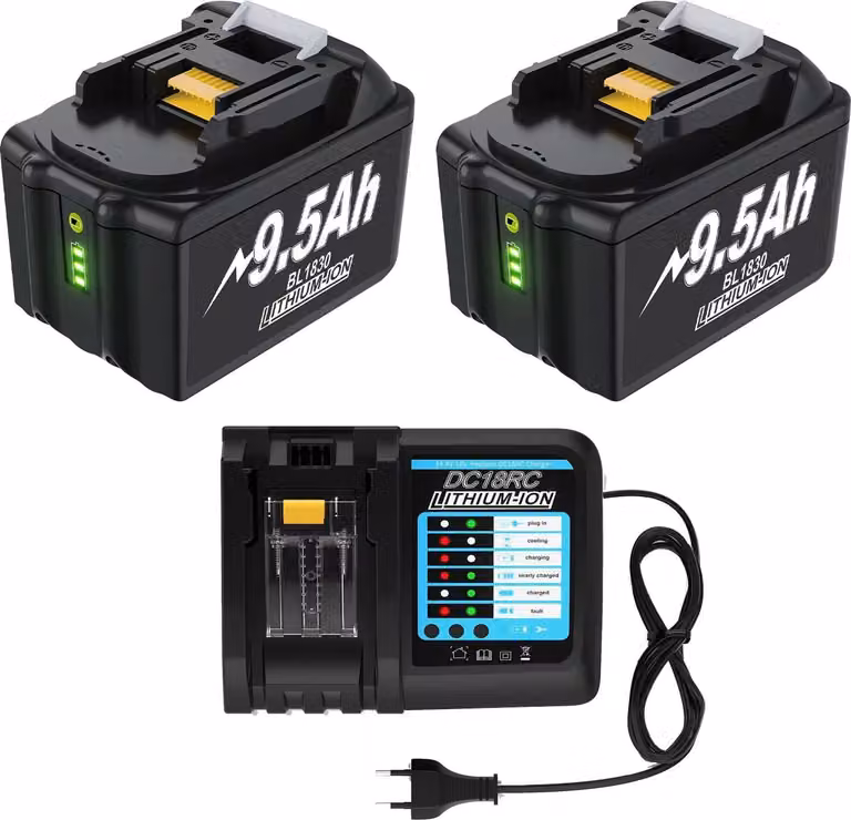 Batteria, capacità 9500mAh, ampia compatibilità, 2 95ah con caricatore, 18V
