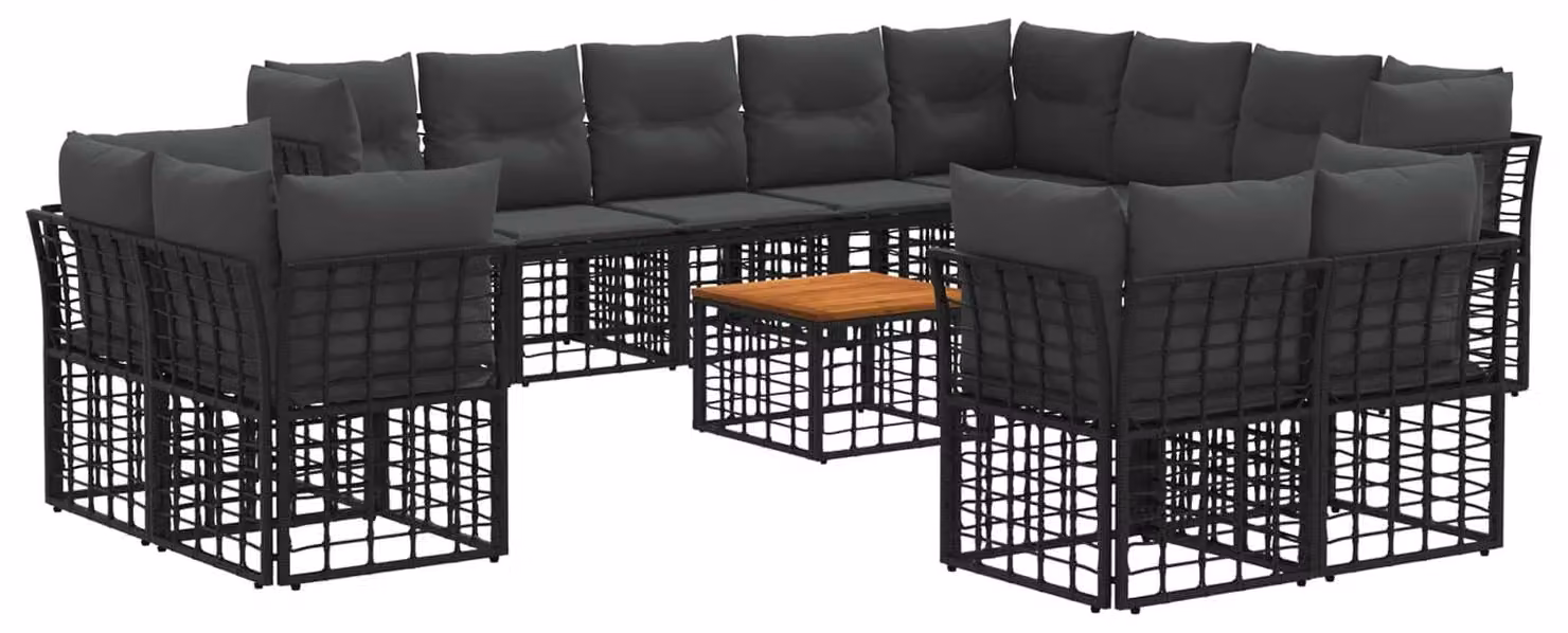 Set di divani da esterno 13 pcs Nero e Grigio scuro Poliestere
