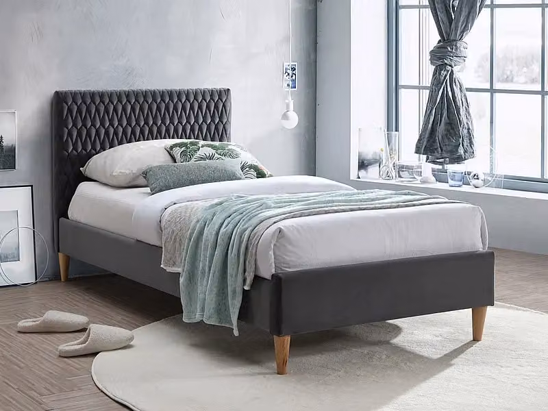 Letto singolo imbottito NEVIO - 90x200 cm, grigio