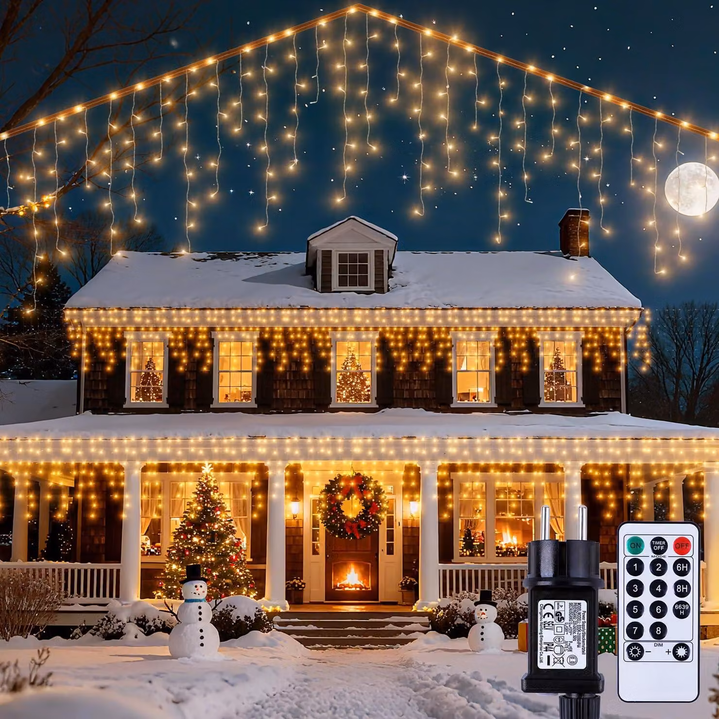 Tenda luminosa con 594 LED, luce bianca calda, 8 modalità + timer, 7,5 metri, per interni/esterni