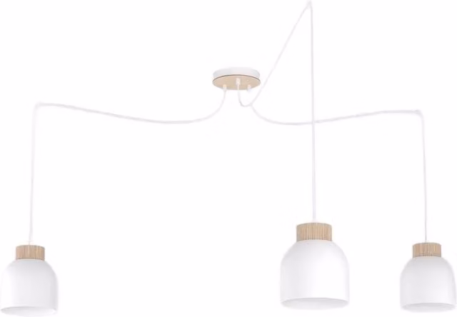 Lampada sospesa KRU 3 luci bianca legno Emibig
