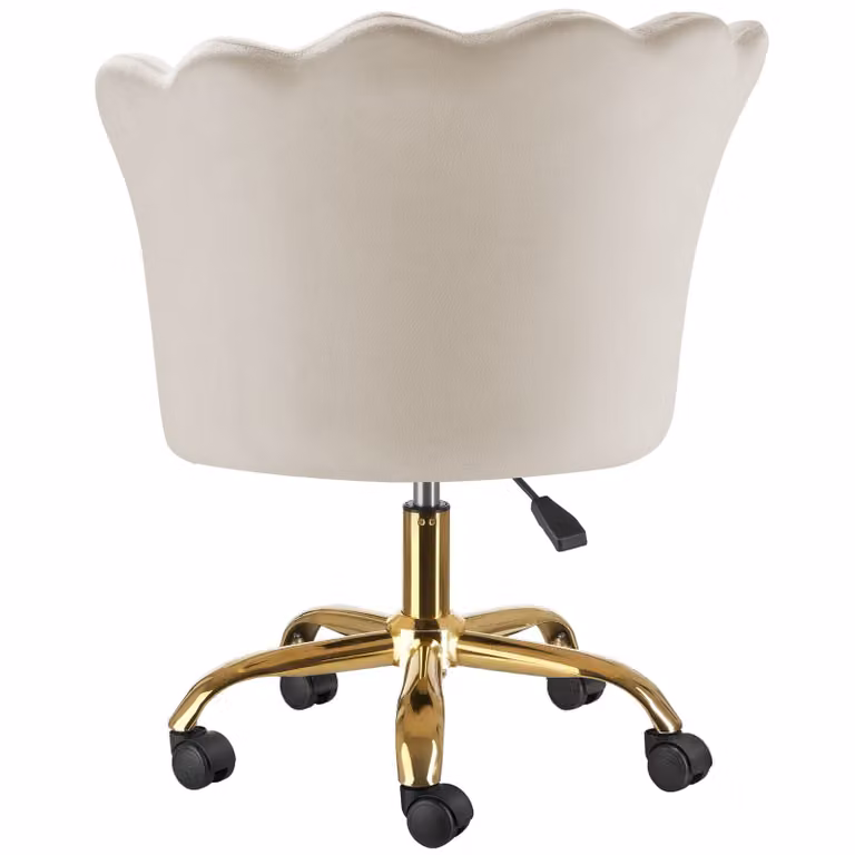 Sedia da scrivania Stella Tectake in velluto beige e oro con ruote e seduta girevole 360 gradi