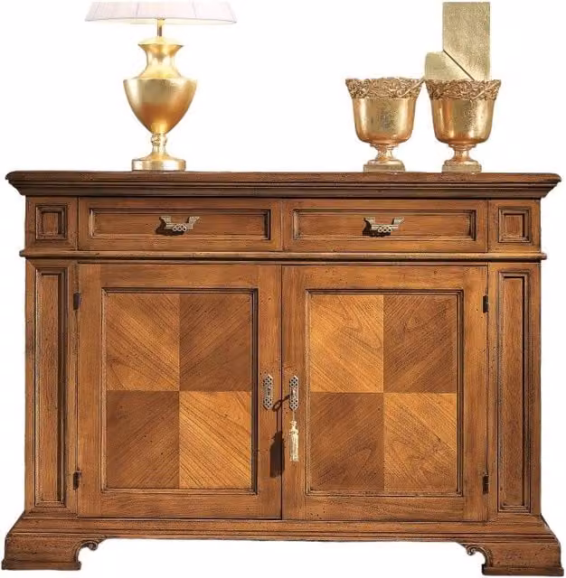 Credenza classica Bassano Segreto in legno con 2 porte e 2 cassetti, colore marrone, L: 141 cm, P: 48 cm, H: 101 cm - Mobili 2G