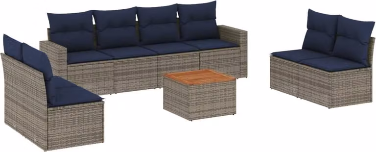 Set Divani da Giardino 9 pz con Cuscini Grigio in Polyrattan