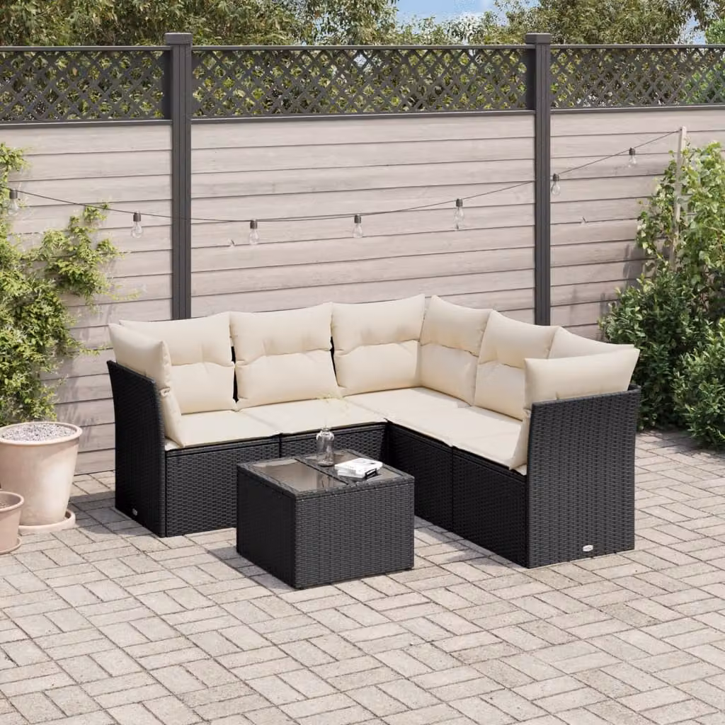 vidaXL Set Divano da Giardino 6 pz in Polyrattan con Cuscini e Tavolino Nero – 1