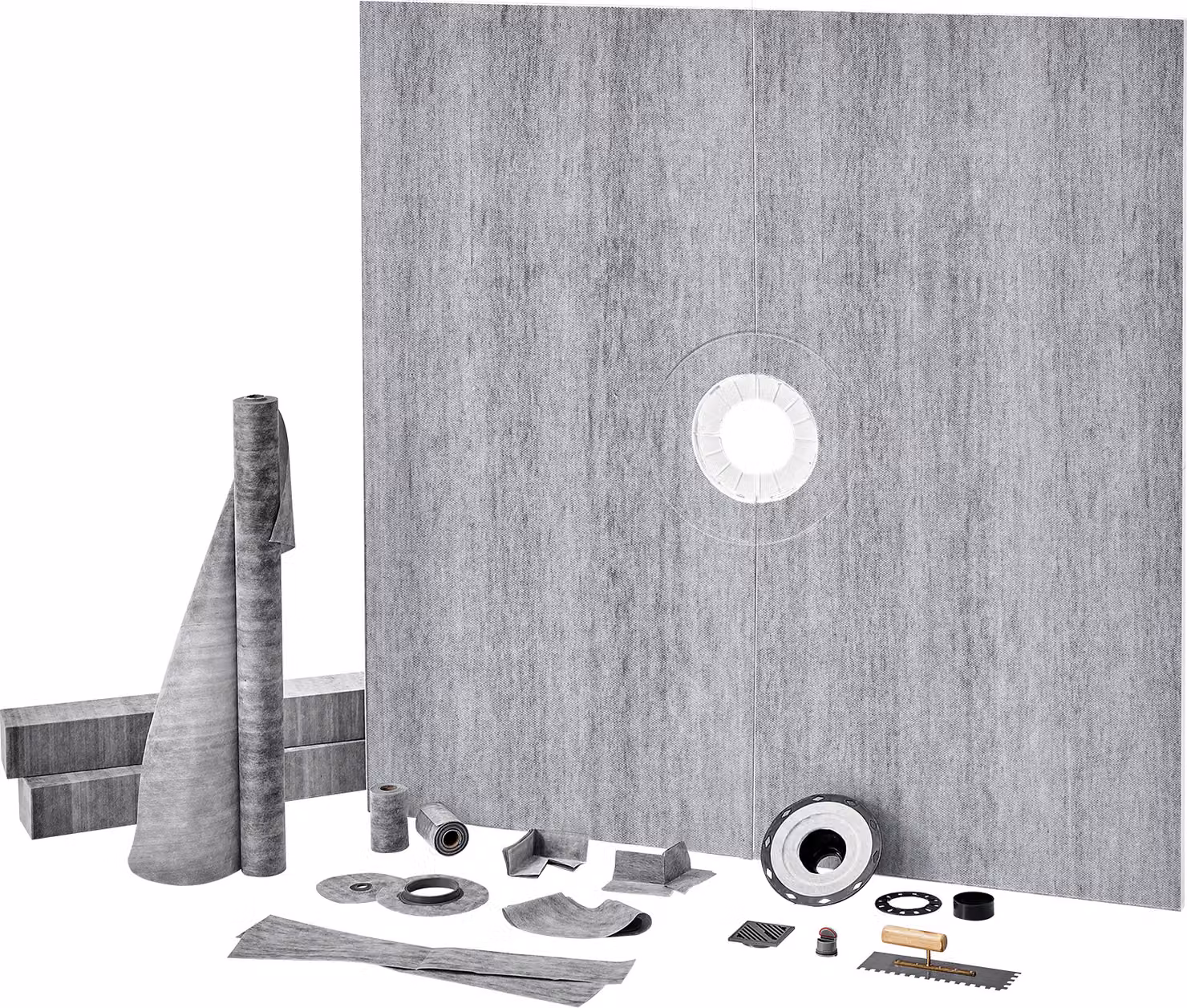 Set di piatti doccia SucceBuy, 1828 x 1828 mm. Set di piatti doccia con flangia centrale in ABS da 50,8 mm. griglia in acciaio inox da 101,6 mm. Bordo doccia impermeabile, membrana e strisce. Barre di pendenza per piatti doccia per bagni.