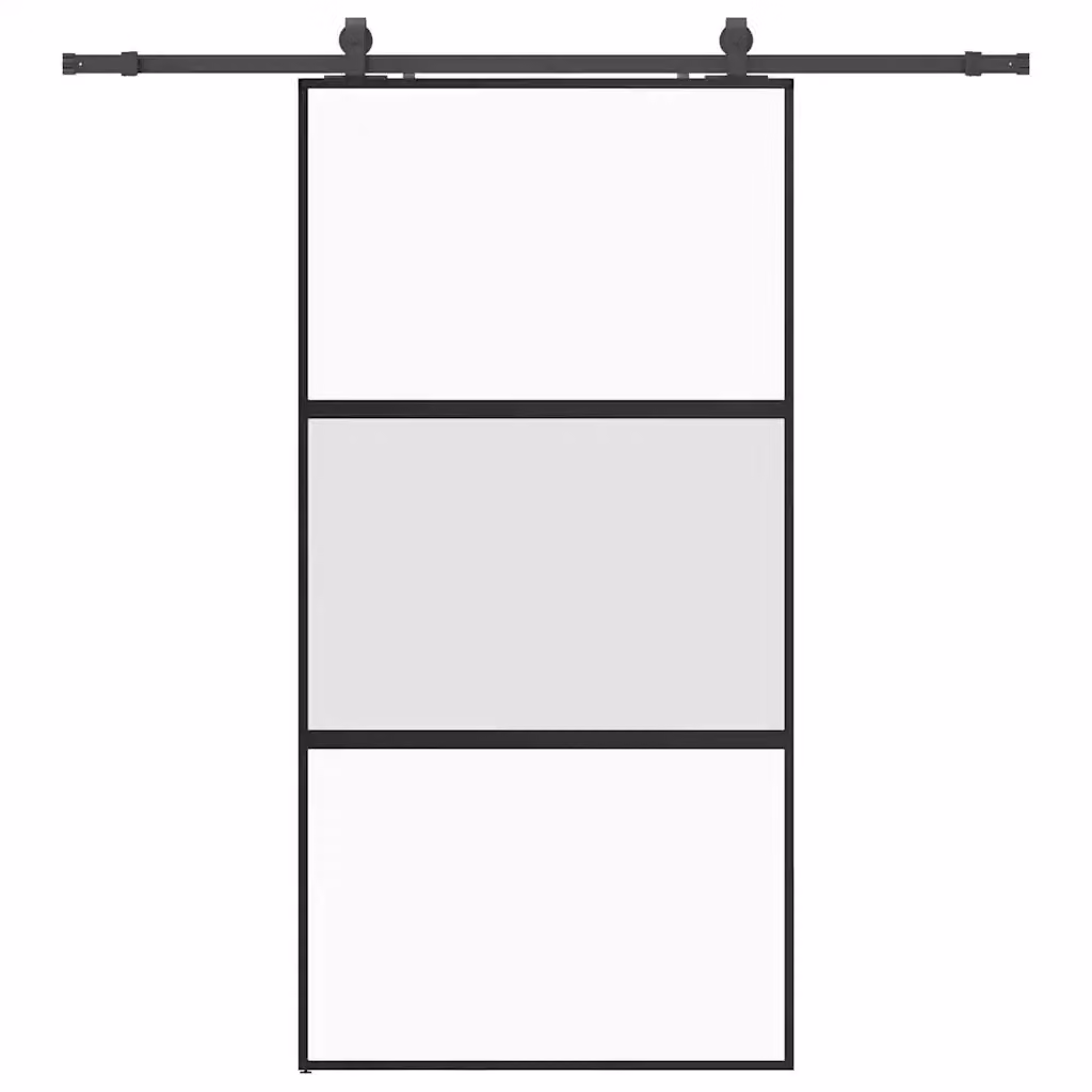 Porta Scorrevole Moderna vidaXL in Vetro Temperato Trasparente con Telaio in Alluminio Nero L: 102,5 cm, H: 205 cm – 2