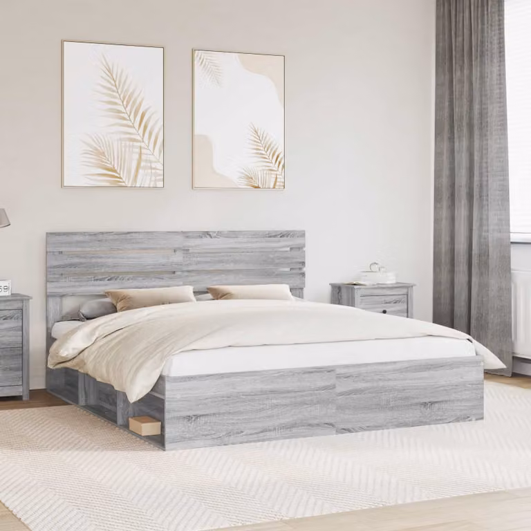Struttura del letto moderna vidaXL in pino massello e MDF, colore Grigio Sonoma, L 180 x P 200 cm