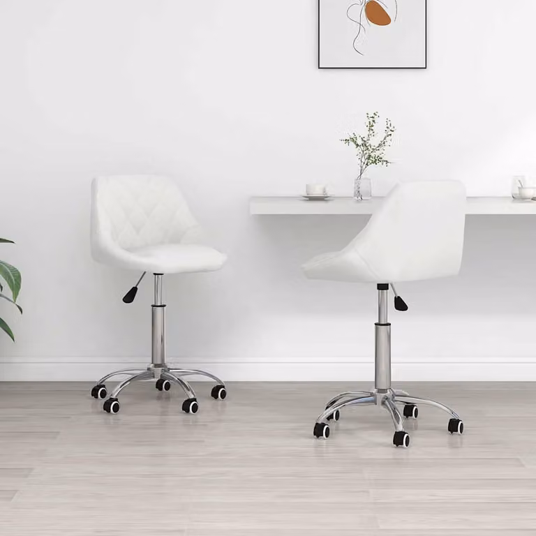 Set di 2 sedie da pranzo girevoli vidaXL in similpelle bianca con ruote e design moderno