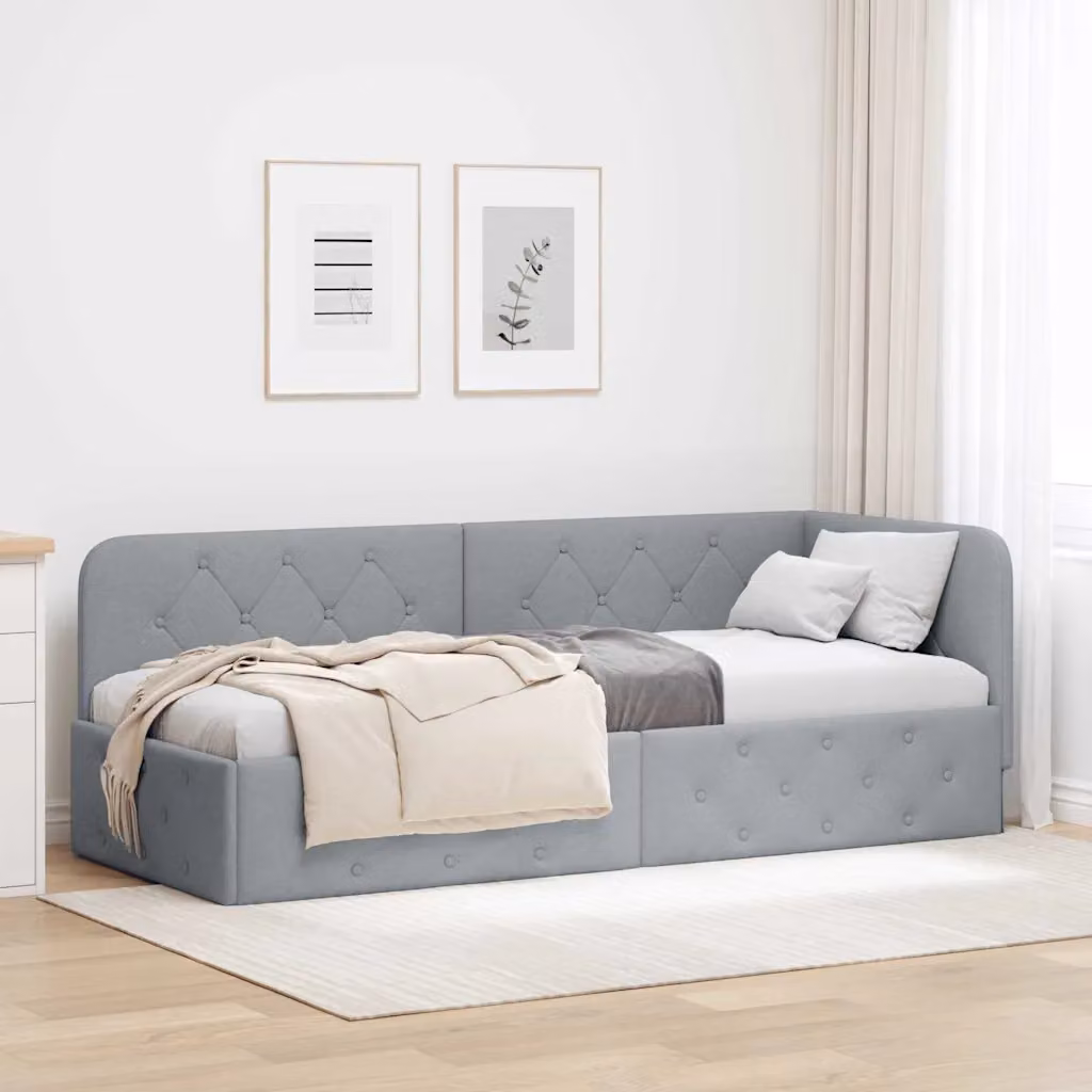 Cornice del letto ad angolo vidaXL in tessuto grigio, L 200 x P 80 cm