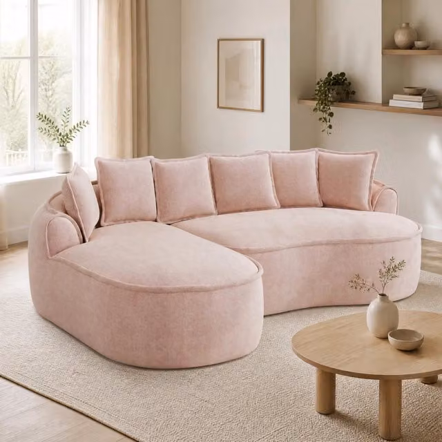 Divano modulare senza struttura in ciniglia; 2 moduli; con chaise longue; rosa