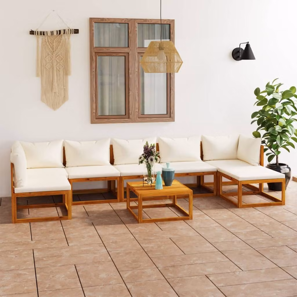 Maison Exclusive - Set da giardino da 8 pezzi con cuscini color crema, in legno massello di acacia