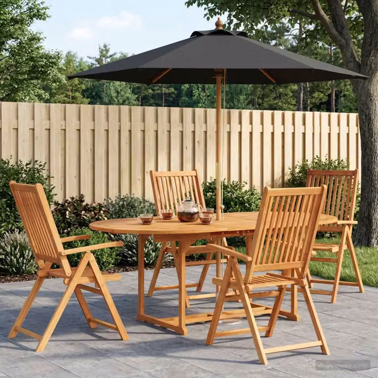 Set da pranzo da esterno vidaXL in legno di acacia con ombrellone, 6 pezzi per 4 persone, colore marrone e antracite